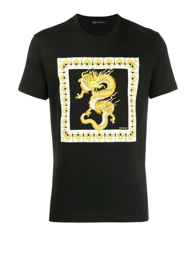 Shop Versace Dragon Cotton T-shirt In Black
