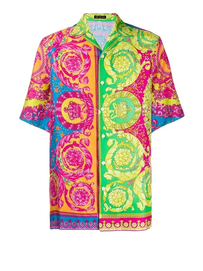 Shop Versace Barocco Print Silk Shirt In Multicolour