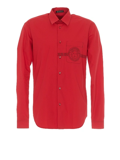Shop Versace Medusa Detailed Chest Pocket Shirt In Red