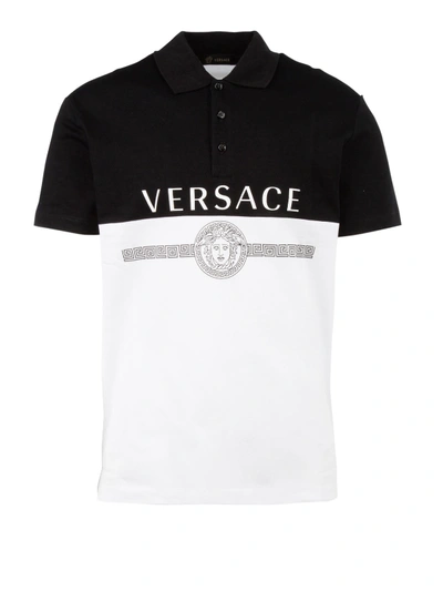 Shop Versace Medusa Print Two-tone Polo Shirt In White