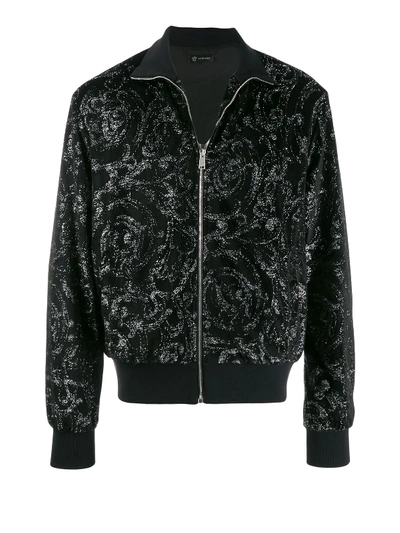 Shop Versace Barocco Print Jacquard Sweatshirt In Black