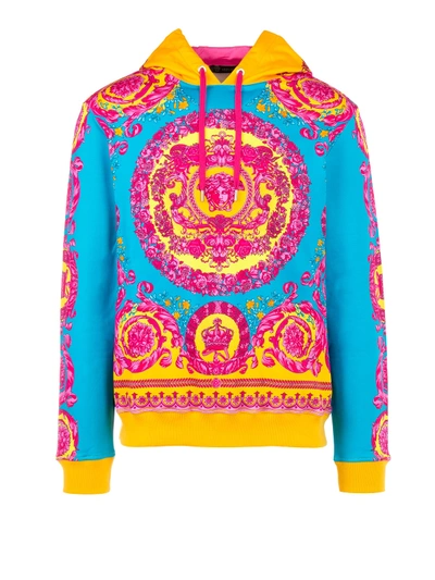 Shop Versace Fluo Barocco Print Cotton Sweatshirt In Multicolour