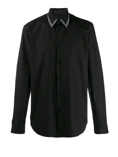 Shop Versace Logo Detailed Collar Black Shirt