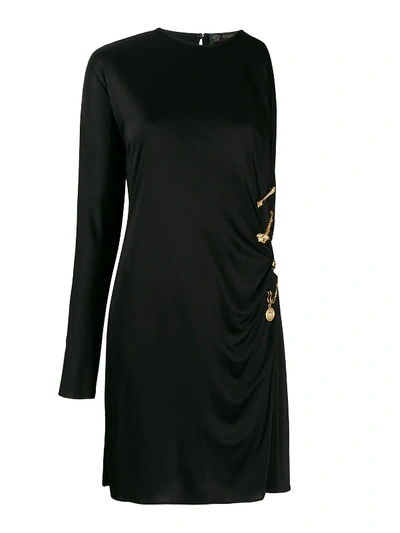 Shop Versace Gold-tone Safety Pins Detailed Viscose Dress In Black