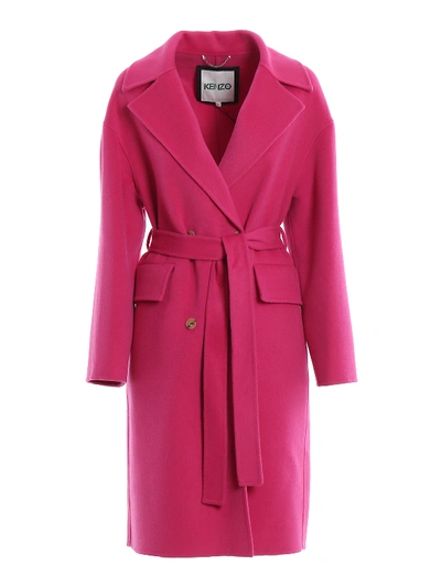 Shop Kenzo Cashmere Blend Belted Cocoon Coat In Fuchsia
