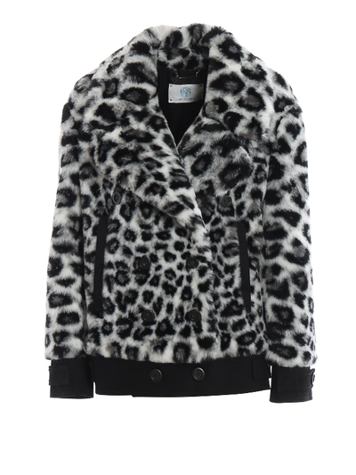 Shop Alberta Ferretti Black And White Leo Print Faux Fur Jacket In Animal Print