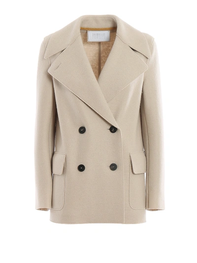 Shop Harris Wharf London Polaire Pressed Wool Military Coat In Light Beige