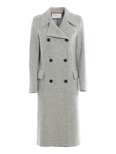 Shop Harris Wharf London Melange Grey Boiled Wool Military Coat In Light Grey