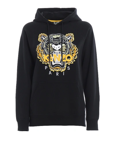 Shop Kenzo Embroidered Tiger Logo Black Hoodie
