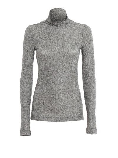 Shop Dondup Silver Lurex Turtleneck Sweater