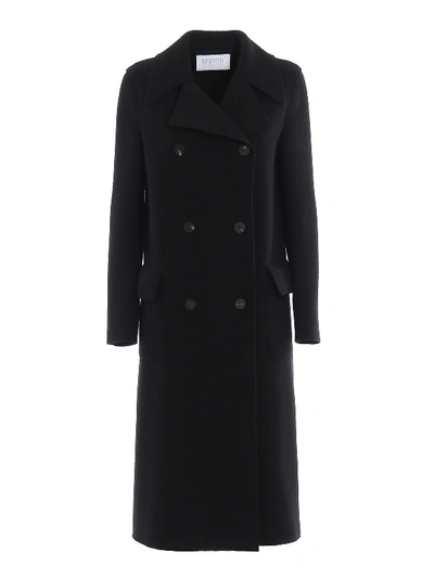 Shop Harris Wharf London Black Boiled Wool Military Coat
