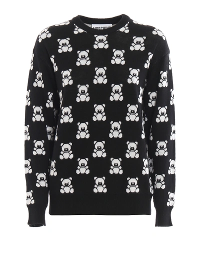 Shop Moschino Teddy Bear Jacquard Wool Black Sweater