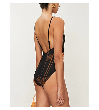 Shop Ted Baker Floral-print Low-back Swimsuit In Navy