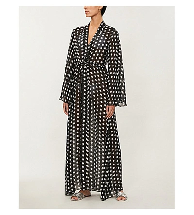 Shop Alexandra Miro Betty Flared-sleeve Striped Cotton Midi Dress In Black Spot