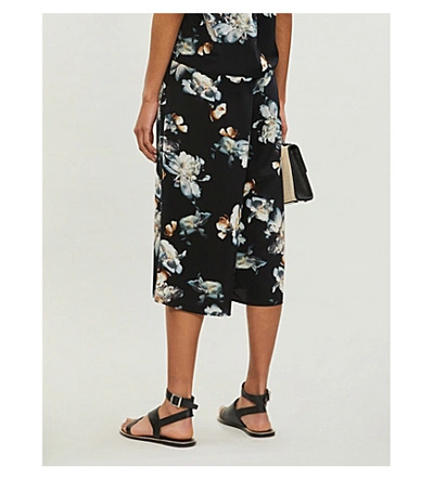 Shop Vince Nighttime Peony-print Silk-crepe Trousers In Black