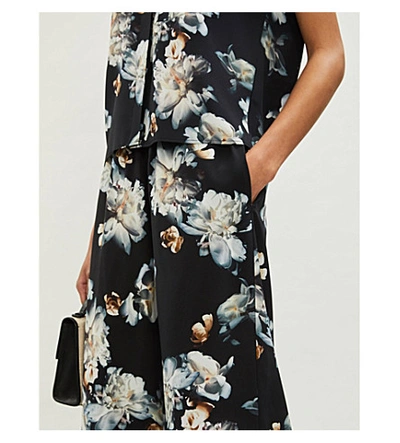 Shop Vince Nighttime Peony-print Silk-crepe Trousers In Black