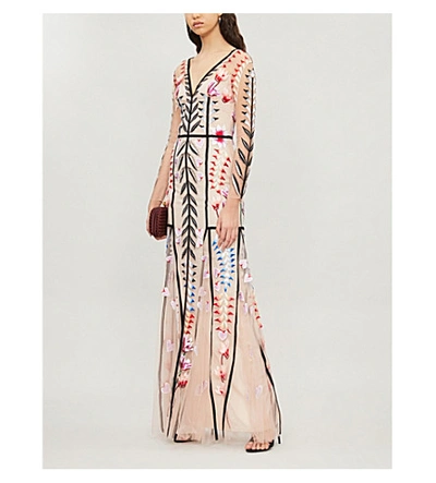 Shop Temperley London Rosy Embroidered Tulle Maxi Dress In Cameo Mix