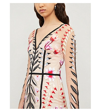 Shop Temperley London Rosy Embroidered Tulle Maxi Dress In Cameo Mix
