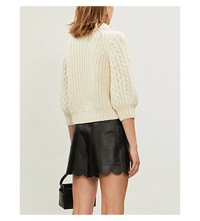 Shop Red Valentino Bow-embellished Cable-knit Wool Jumper In Avorio