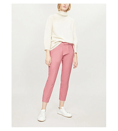Shop Ted Baker Betha Bow-waist Stretch-cotton Tapered Trousers In Coral