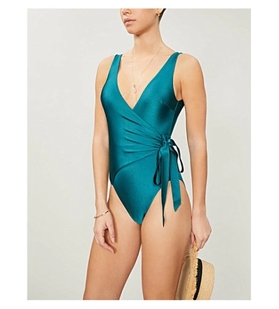 Shop Zimmermann Allia V-neck High-leg Swimsuit In Emerald