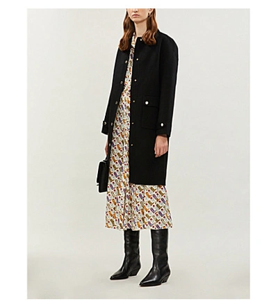 Shop Sandro Gilded-button Wool-blend Coat In Black