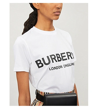Shop Burberry Logo-print Fitted Cotton T-shirt In White