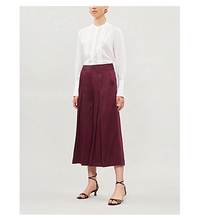 Shop Ted Baker Pleated Satin Culottes In Oxblood