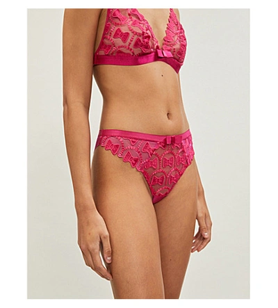 Shop Aubade X Viktor & Rolf Bow-detail Lace Tanga Briefs In Bonbon