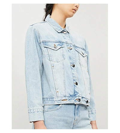 Shop Frame Distressed Overlap-fit Denim Jacket In Cyclone