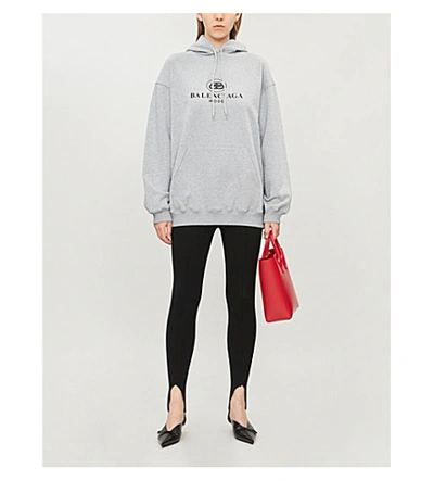 Shop Balenciaga Logo-print Cotton-jersey Hoody In Heather Grey