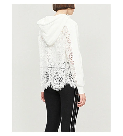 Shop The Kooples Lace Zipped Stretch-cotton Hoodie In Ecr01
