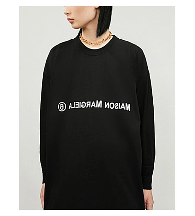 Shop Mm6 Maison Margiela Oversized Branded-print Wool And Cotton-jersey Mini Dress In Black