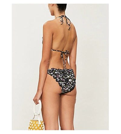 Shop Ganni Floral-print Halterneck Bikini Top In Black