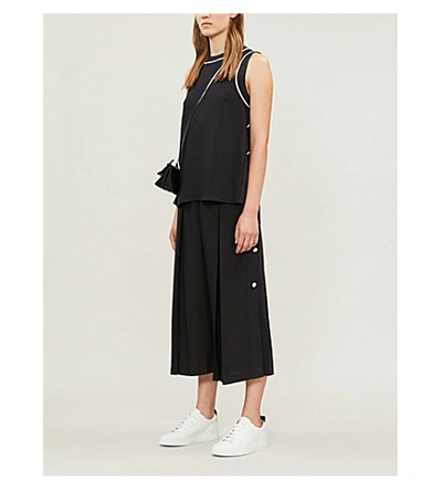 Shop Ted Baker Buttoned-side Crepe Culottes In Navy