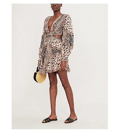 Shop Zimmermann Allia Leopard-print Woven Mini Dress In Spliced