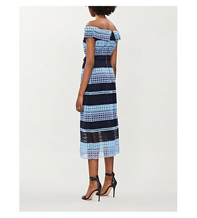 Shop Ted Baker Candaca Off-the-shoulder Guipure Lace Midi Dress In Brt-blue