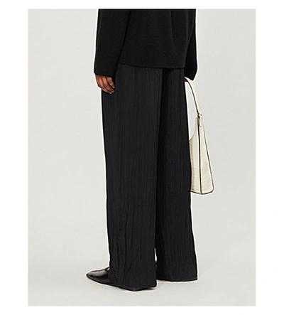 Shop Vince Pleated Satin Trousers In Black