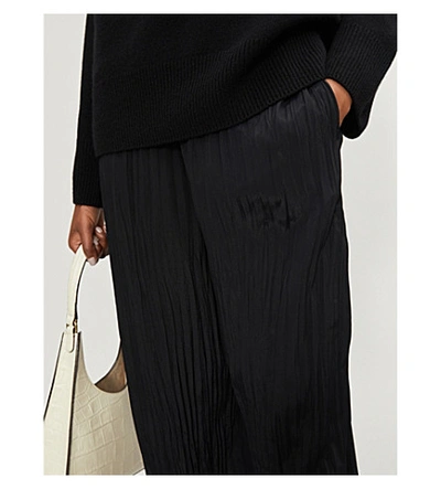 Shop Vince Pleated Satin Trousers In Black