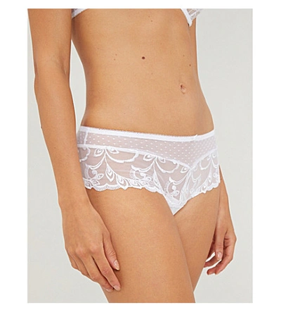 Shop Aubade Womens Blanc (white) Au Bal High-rise Stretch-lace Tanga Briefs