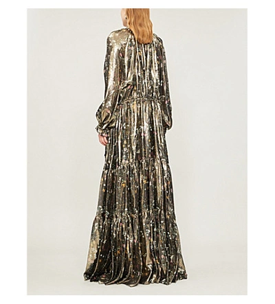 Shop Altuzarra Currie Tiered Floral-print Metallic Silk-blend Gown In Black