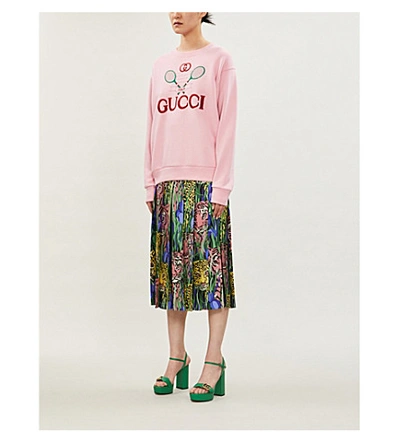 Shop Gucci Tennis Logo-embroidered Cotton-jersey Sweatshirt In Pink