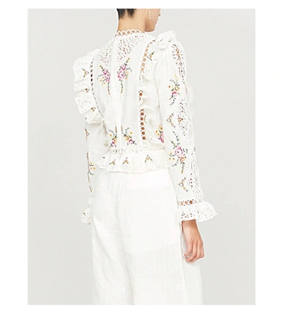 Shop Zimmermann Allia Lace-detail Linen And Cotton-blend Top In Ivory