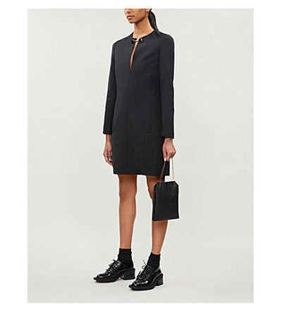 Shop Stella Mccartney Brooch-embellished Wool-blend Shift Dress In Black