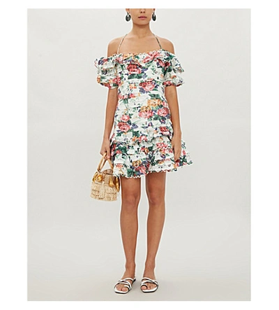 Shop Zimmermann Allia Pintuck And Ruffled Floral Linen Dress In White Floral