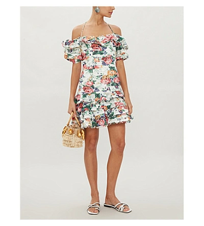 Shop Zimmermann Allia Pintuck And Ruffled Floral Linen Dress In White Floral
