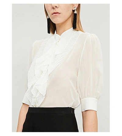 Shop Givenchy Ruffled Silk-crepe Top In Off White