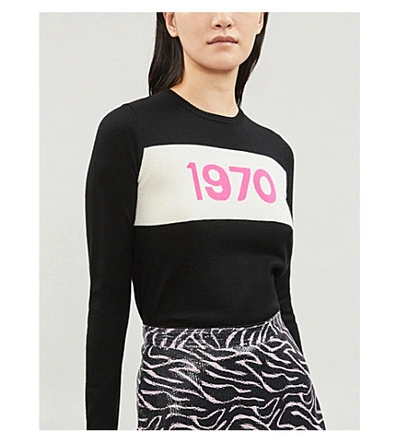 Shop Bella Freud Logo-intarsia Round-neck Wool Jumper In Black Pink