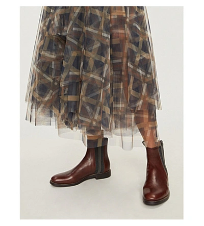 Shop Brunello Cucinelli Checked Tulle Skirt In Brown/blue