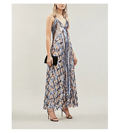 Shop Temperley London Akiko Strappy Sequinned Dress In Denim Mix